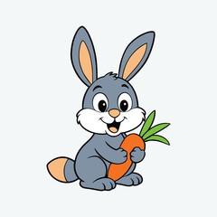 Cute cartoon bunny eating carrot