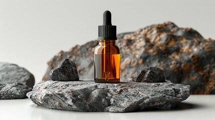 Bottle Cosmetic Mockup with natural minimal background, organic, health and beauty concept, essential oil,  serum, cream, and lotion