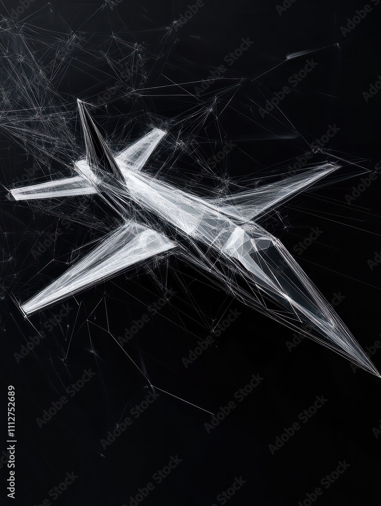 Poster abstract polygonal airplane on black background. ai and teamwork concept. 3d rendering