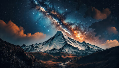 Landscape Captivating the Star is colorful at Night Landscape, Exploring the Majestic Beauty of Mountains and the Milky Way Galaxy Nature Background