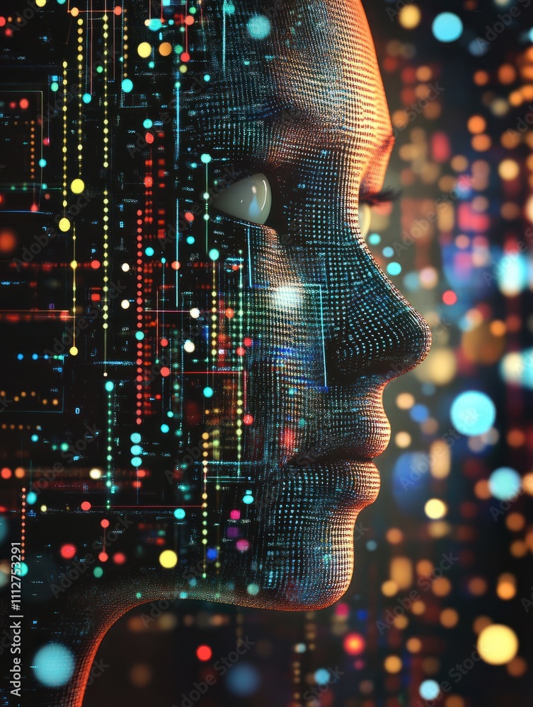 Aufkleber artificial intelligence illustration. abstract technology circles. data transfer concepts in interne