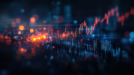 Blue Background Highlighting Stock Market Investment Candlestick Chart with Bullish Momentum