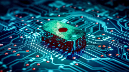 CPU is working the Cyber Technology Concept with Data internet of thing in digital background