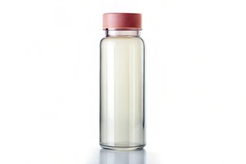 Clear Glass Bottle with Pink Cap, Liquid Inside, Health Supplement
