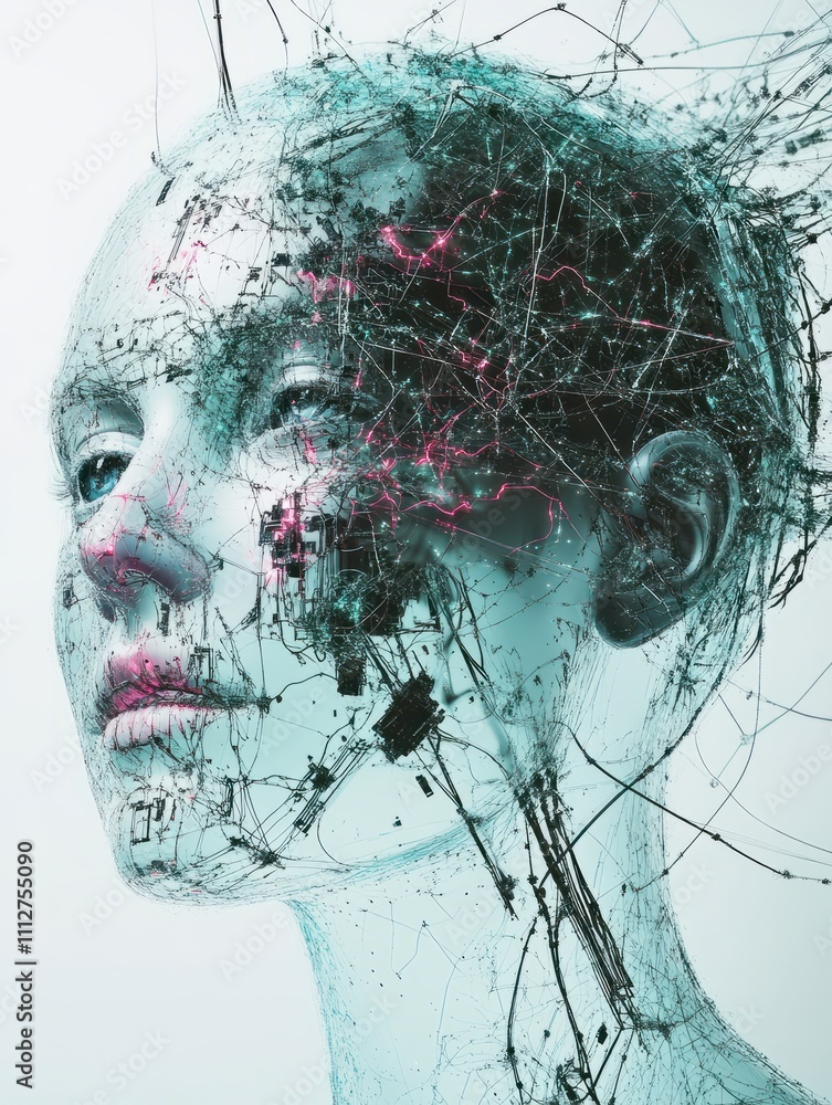Poster circuit ai brain on digital connection background. artificial intelligence and innovate concept. 3d 