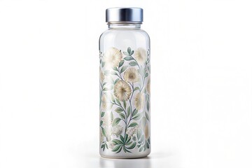 Elegant Glass Water Bottle with Floral Design, Reusable, EcoFriendly, Sustainable
