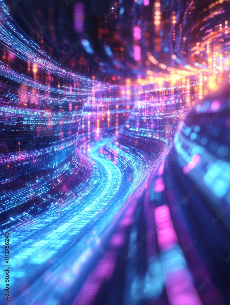 Poster creative colorful big data flow background with text. technology, cyberspace, science and digital st