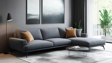 Cozy Grey Sofa in Scandinavian Interior Design