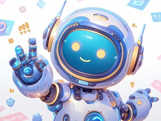 Obraz premium A cheerful robot character with a friendly expression and a peace sign gesture.