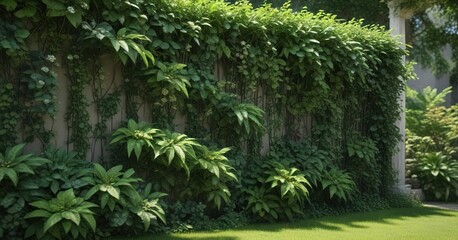 Fototapeta premium Cissus quadrangularis vines in a lush green garden background, leafy branches, evergreen vine, greenery
