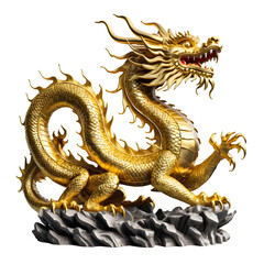 Obraz premium Majestic Golden Dragon Statue on Rocks
