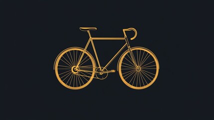 A minimalist illustration of a bicycle in gold on a black background.