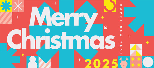 Merry Christmas and Happy New Year 2025 Modern Geometric Design for Festive Celebrations Abstract New Trendy Design Style 