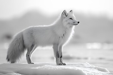 Obraz premium A majestic white arctic fox stands on a snow-covered ground