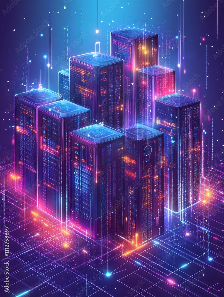 Poster information storage infrastructure abstract concept vector illustration set. big data architecture, 