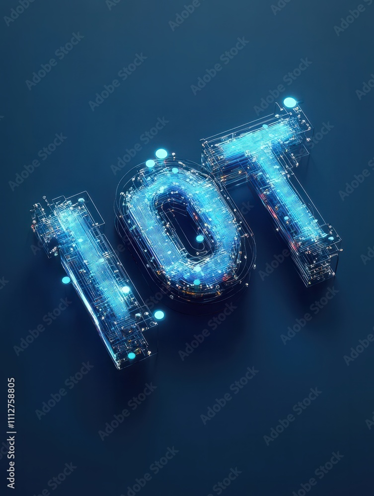 Poster iot internet of things concept. iot word on abstract blue background with mock up layout. 3d renderi