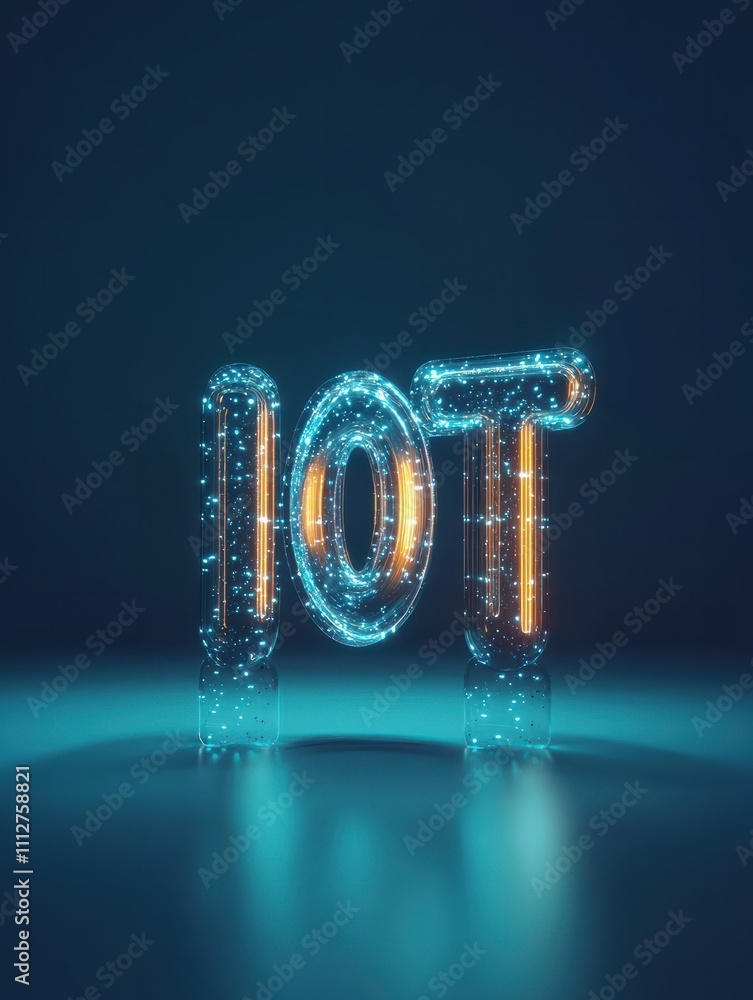 Poster iot internet of things concept. iot word on abstract blue background with mock up layout. 3d renderi