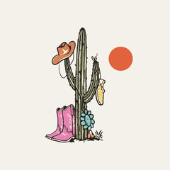 Cactus and boots cowgirl illustration