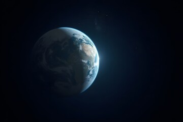 Earth from space: beautiful view of planet with sunlight and stars