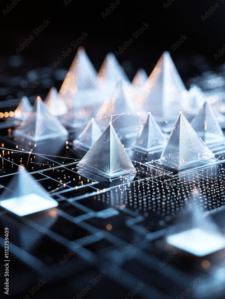 Poster matrix of countless blocks. abstract polygonal space. triangles with connecting dots and lines. inno