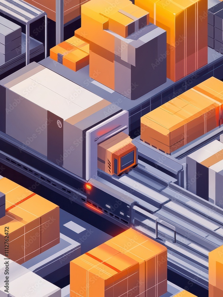 Poster sorting parcels abstract concept vector illustration set. warehouse robotization, sortation systems,