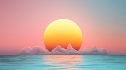 The fiery orb of the sun peeking over the horizon, painting the sky in vibrant hues of orange, pink, and gold, casting a warm glow on the landscape.