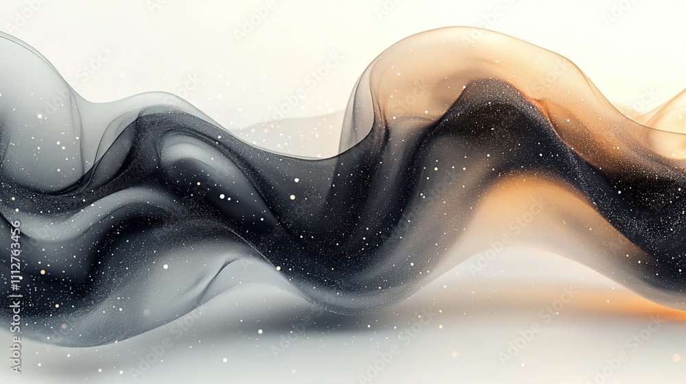Poster abstract banner featuring a fluid liquid shape in a classic black and white theme intertwined with a