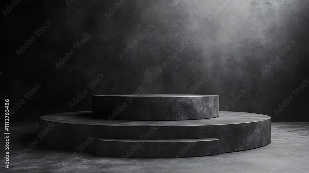 Poster minimalist podium stand with abstract background for product placement. dark tones create dramatic a