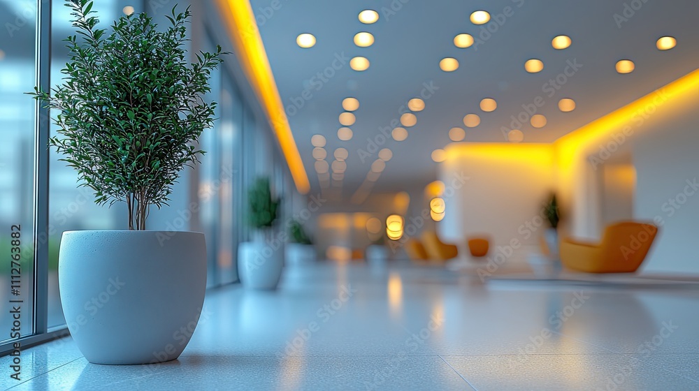 Poster abstract light bokeh in office interior background for design blurred empty open space office for backgroun