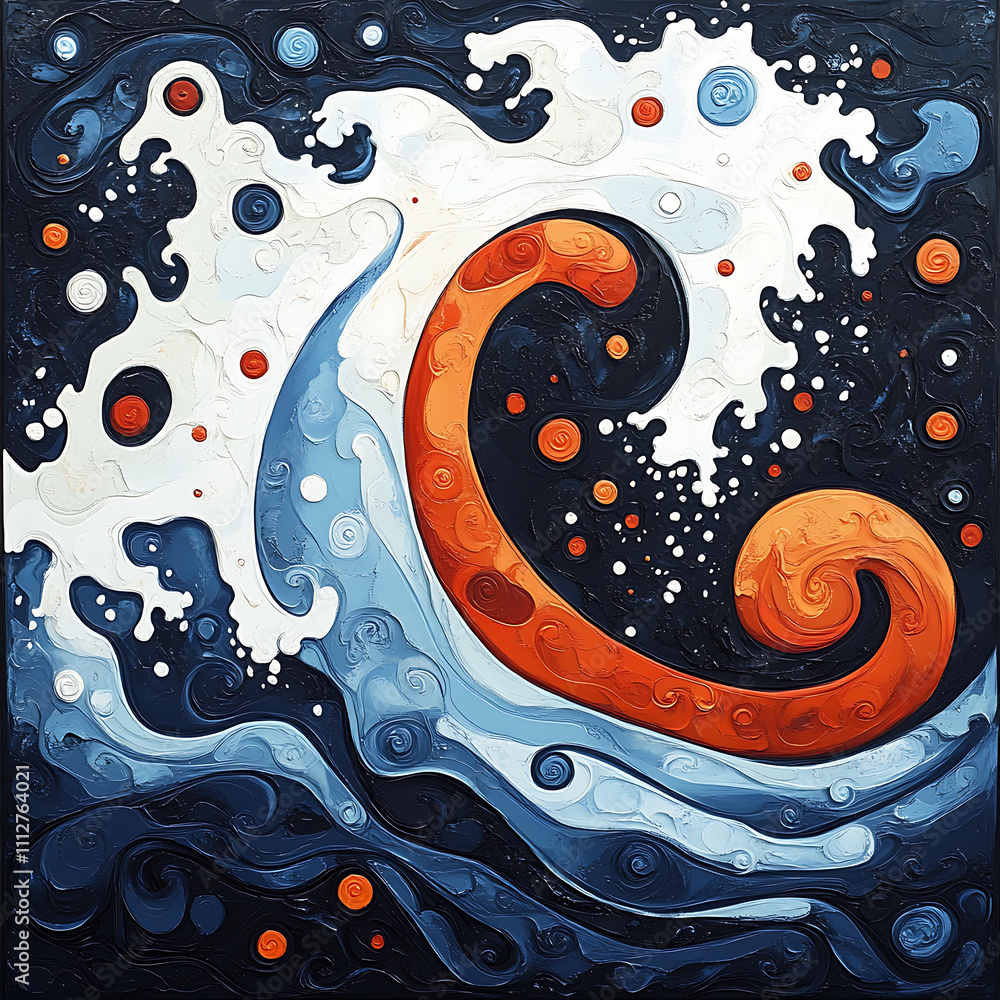 Poster vibrant wave design featuring swirling patterns and bold colors, showcasing dynamic movement and ene