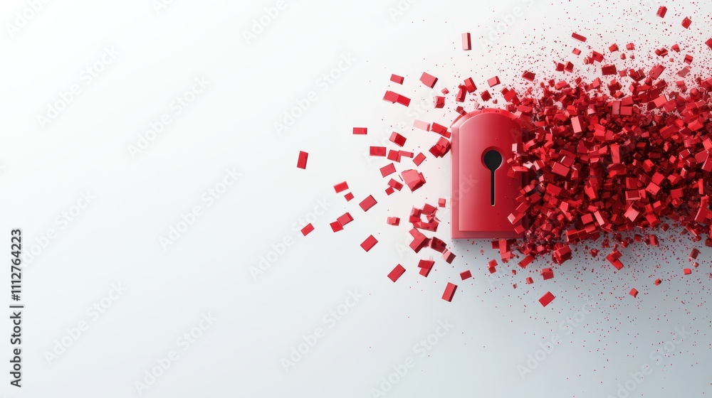 Poster a conceptual image of a digital lock being broken by lines of malicious code, symbolizing a successf
