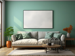 Modern Living Room with Teal Walls and Cozy Sofa