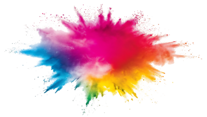 rainbow colored pulver explosion isolated on white background.AI GENERATED