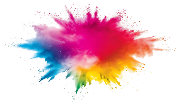 rainbow colored pulver explosion isolated on white background.AI GENERATED
