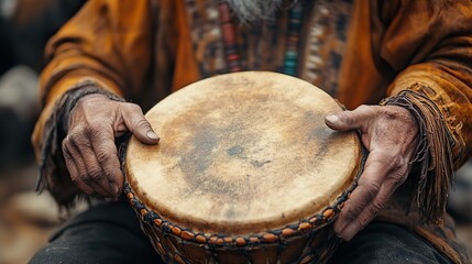 an image of a musician holding a traditional bass drum from galicia