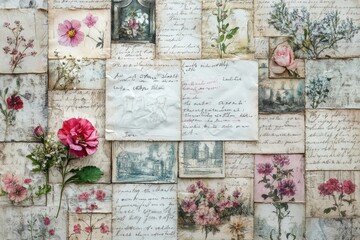 A collage of vintage postcards and floral notes, evoking nostalgia.