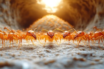 A colony of ants working together in their natural habitat