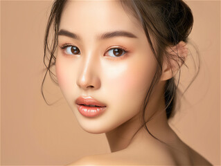 Portrait young Asian beautiful woman with K-beauty makeup