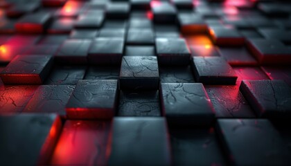 A close up of a black and red block pattern