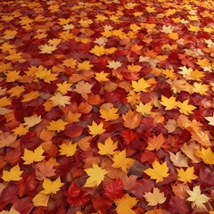 Fototapeta premium A carpet of vibrant autumn leaves in shades of orange, red and yellow , crunchy texture, colorful landscape