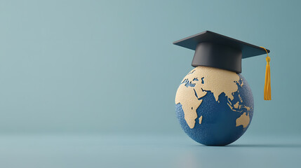 Globe wearing a graduation cap, symbolising global education, achievement, and the connection between knowledge and worldwide opportunities