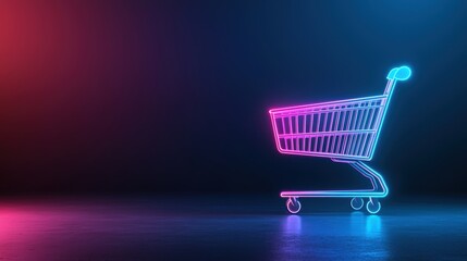 A shopping cart icon with a glowing or neon effect, making it stand out against dark backgrounds and adding a touch of vibrancy and excitement.
