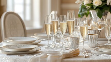 Champagne and Elegant Tableware Wedding Setup