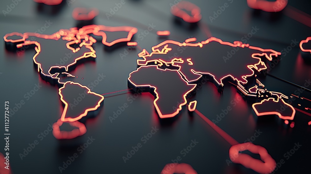 Poster a world map with glowing network lines connecting major cities and continents, with cloud icons stra