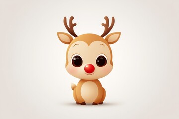 Fototapeta premium Cute cartoon reindeer with red nose festive holiday theme digital art playful style joyful mood