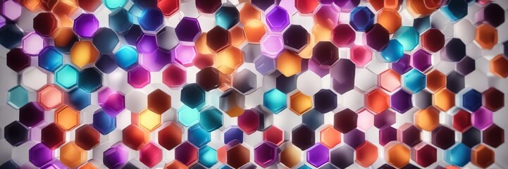 A vibrant mix of colorful hexagonal lights arranged in a dynamic pattern on a white background , background, pattern