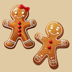 Gingerbread man couple. Illustration vector couple love of cute gingerbread man and woman, greeting card background