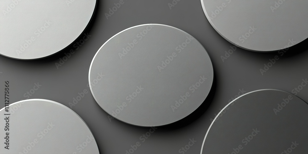 Poster gray circular shapes arranged on a dark surface highlighting minimalistic design and texture details
