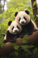 Obraz premium Panda in the forest Generative AI