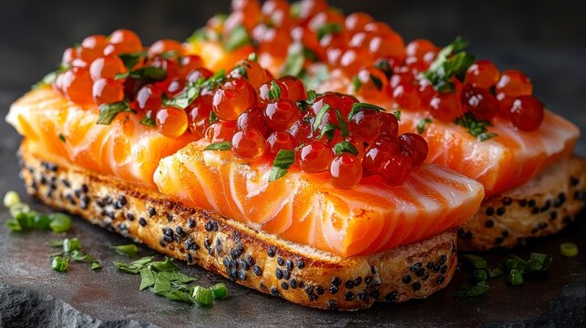 Gourmet Salmon Bites with Red Caviar: A Culinary Masterpiece